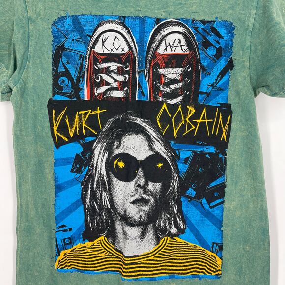 Kurt Cobain Green Acid Wash Graphic Band Tee Small NWOT - Picture 3 of 7